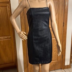 Black Faux Leather Bodycon Mini Dress with Silver Exposed Back Zipper Sm…